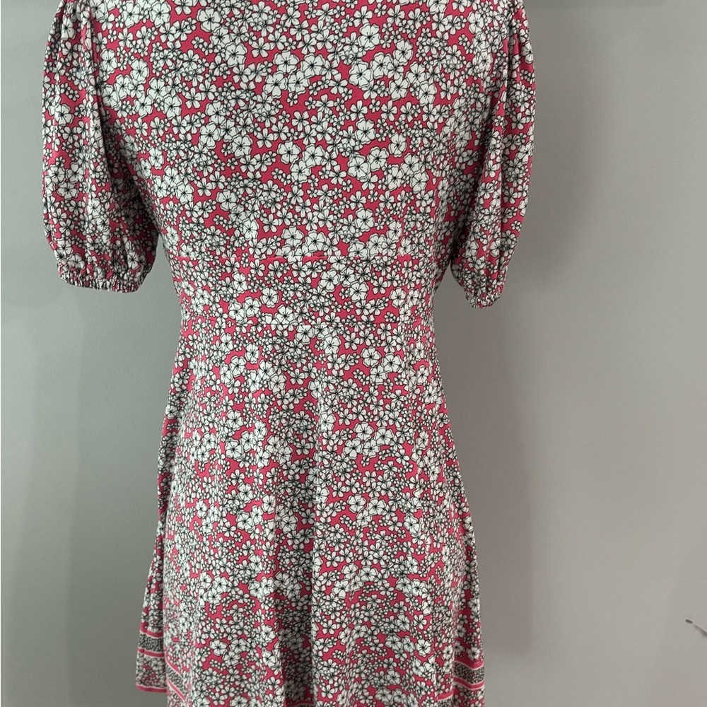🌸 MICHAEL KORS Rose Pink Floral Mini Dress | Puff Sleeve V-Neck | Size M - Picture 9 of 13